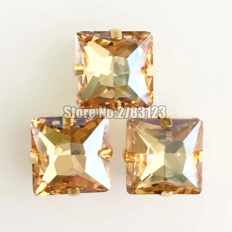 Free shipping Square Gold bottom Glass Crystal golden champion sew on claw rhinestones,diy/Clothing accessories 12mm 14mm 20pcs