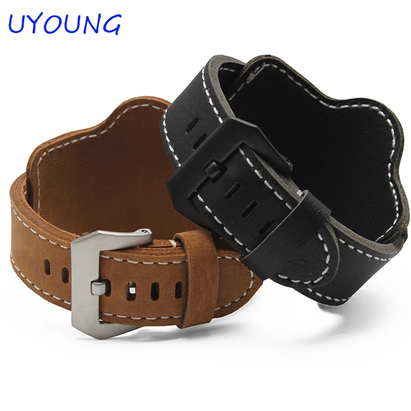 20mm 22mm 24mm 26mm Quality Cuff Bracelet Strap Leather Watchband  Black/Brown Decorative Style Belt For Mens