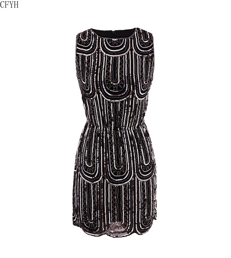 Summer Women Vintage 1920s Flapper Great Gatsby Dress Sequined Beading Fringe Party Midi Dress