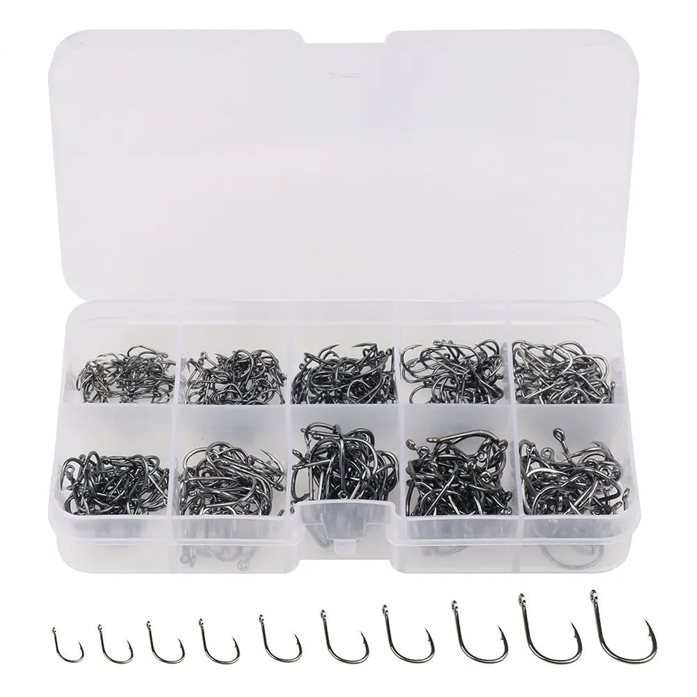 

Goture 500pcs/lot Fishing Hooks Size #3-#12 Barbed Hook With Plastic Box Carbon Steel Lake Carp Fishing Hook Sharp Fishhook