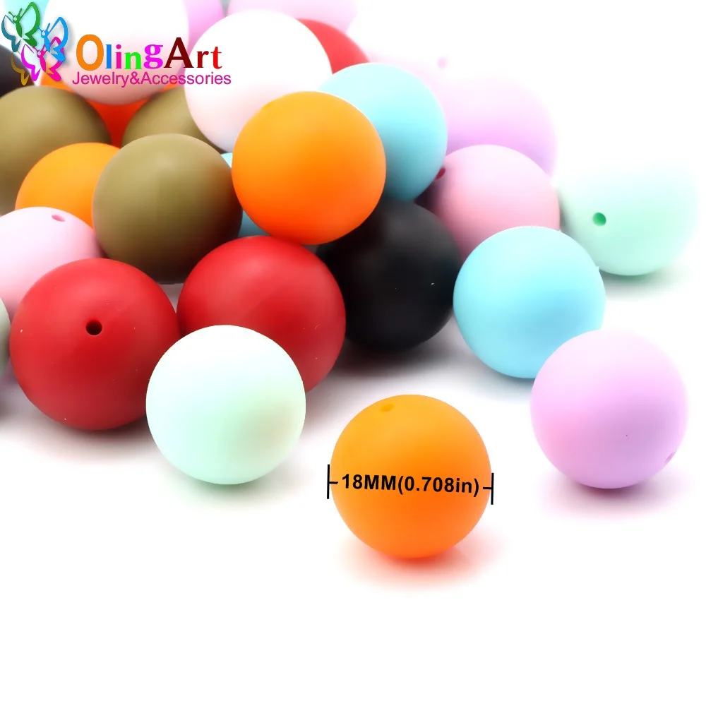 OlingArt 6pcs/Lot Teething Toys Silicone Round Beads 18mm Baby Toys Tooth DIY Silicone Teether Necklace Bead Jewelry Baby Care