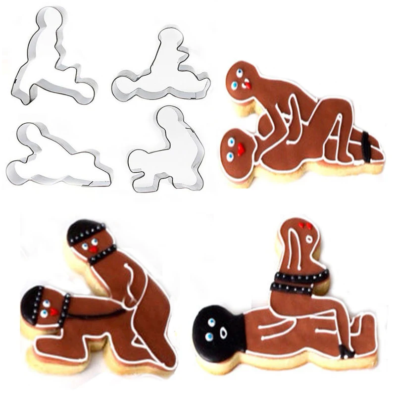 4Pcs Sexy Adult Cookie Cutters Biscuit Baking Tools Fondant Cake Pastry Pancake Stainless Steel Bonkin'Cookie Stamp Bakeware