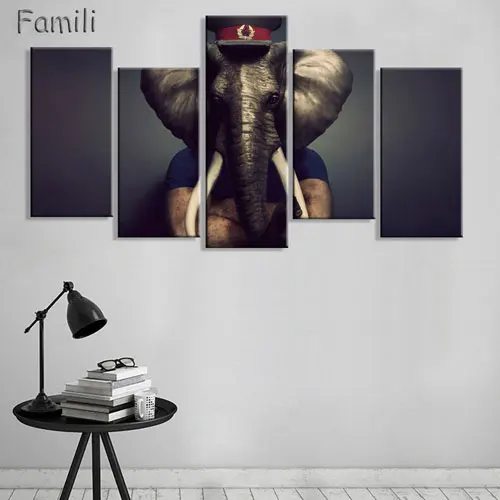 

5 Pcs Animal Art Children Living Room Decoration African Elephants Canvas Printed Painting Wall Hanging Home Decor Unframed