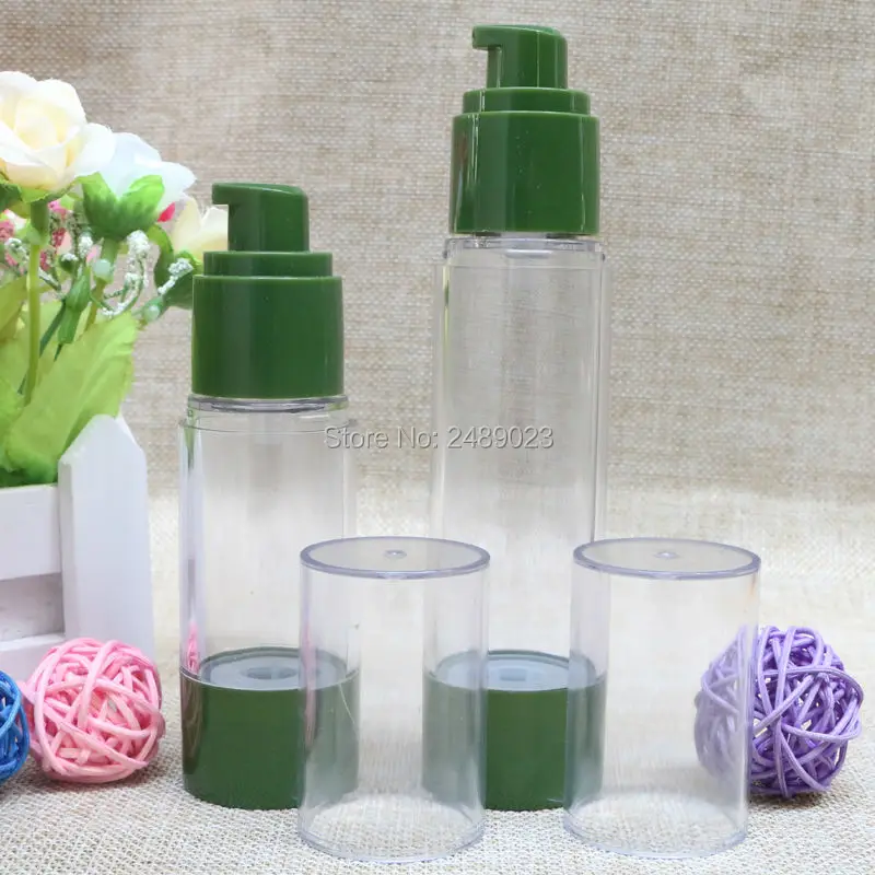 Green Airless Bottle Travel Cosmetic Jars Plastic Emulsion Refillable Bottles Small Watering 10pcs/lot 30ml 50ml  In Stock