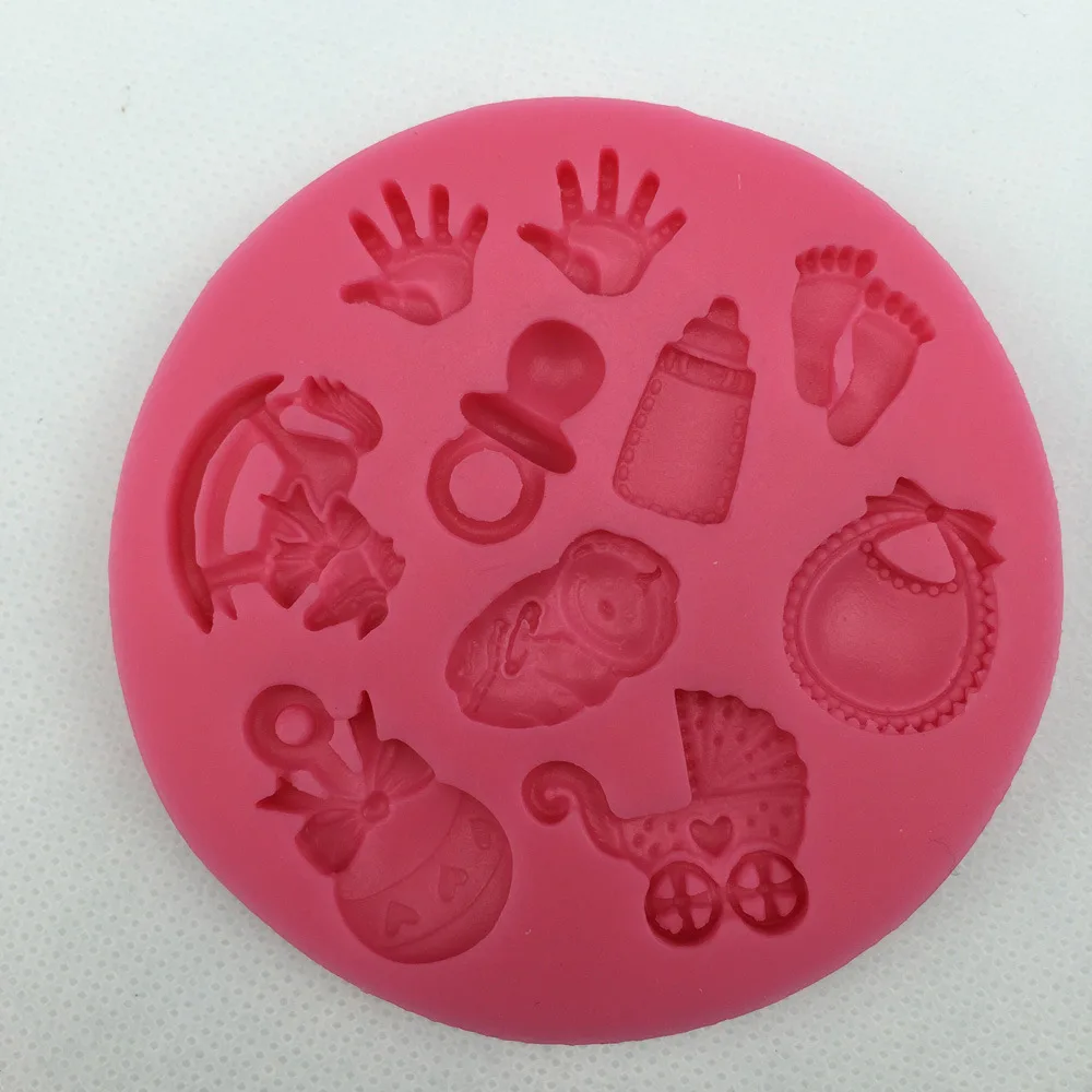 Baby Shower Party Stroller Hand Bottle Trojan Silicone Mold soap, Chocolate Fondant Cake Decoration Baking DIY Tool E514