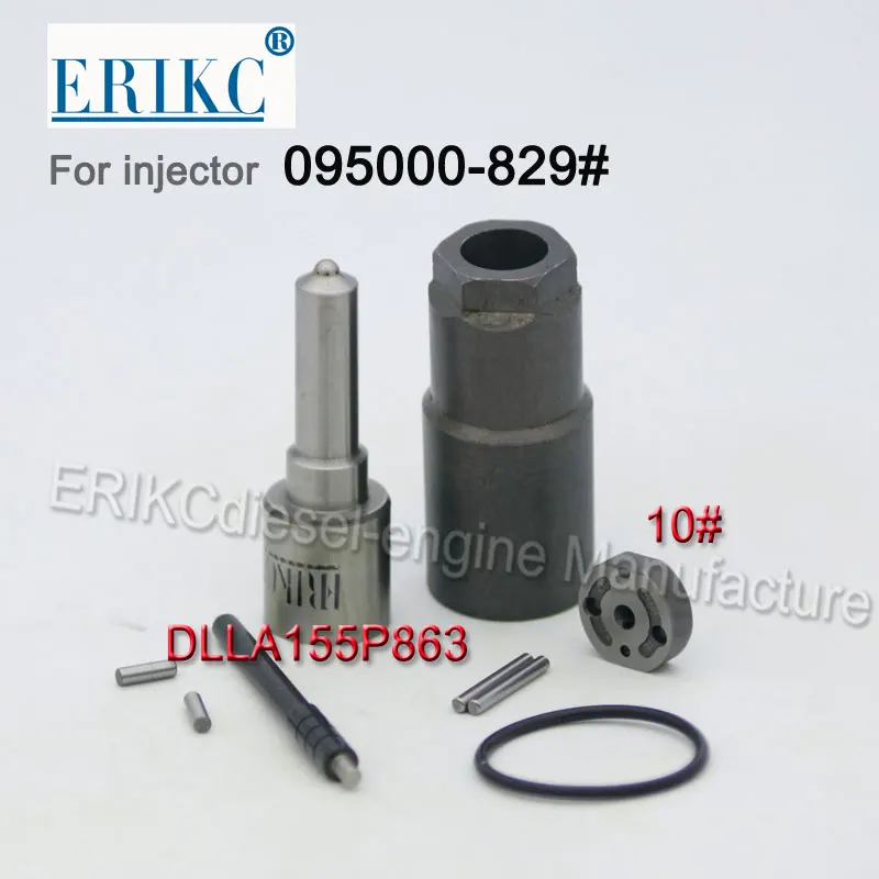 ERIKC Repair Kit Dlla155p863 Nozzle and 10# Valve Plate O ring and Nozzle Cap for 095000-8290 Fuel Injector 23670-09330