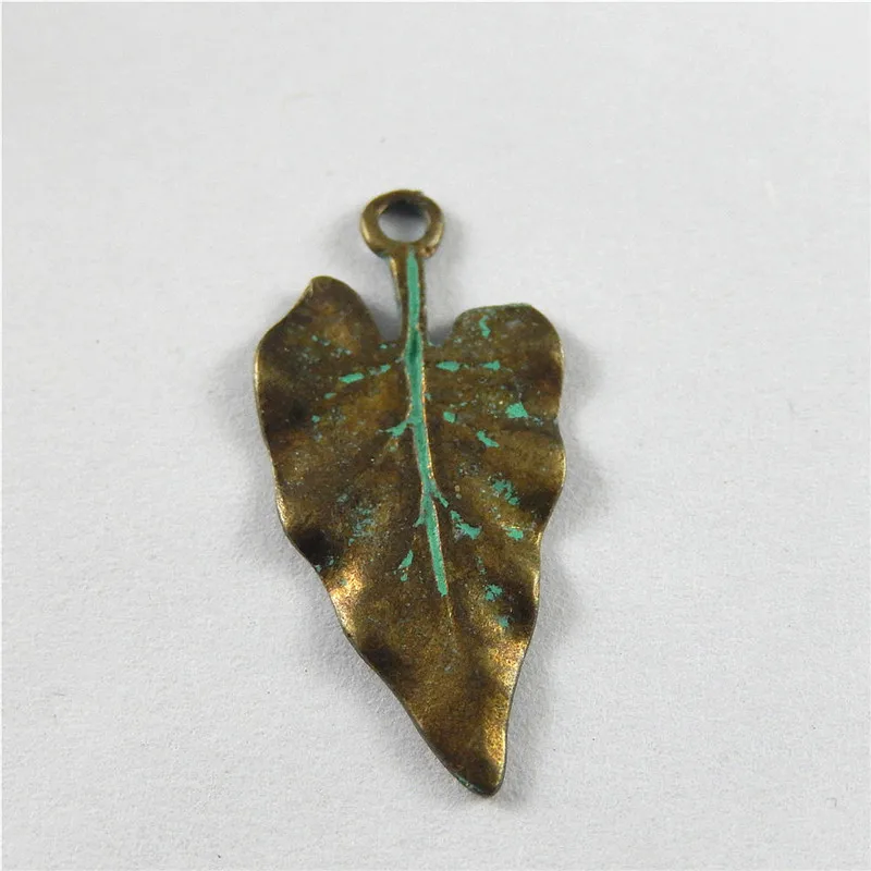 Julie Wang 20PCS Antique Bronze Charms  Green Heart Shape Leaves Suspension Pendants Jewelry Earring Necklace  Accessory