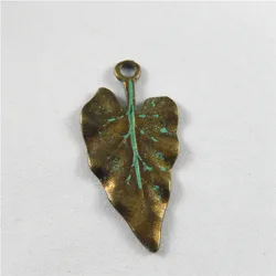 Julie Wang 20PCS Antique Bronze Charms  Green Heart Shape Leaves Suspension Pendants Jewelry Earring Necklace  Accessory