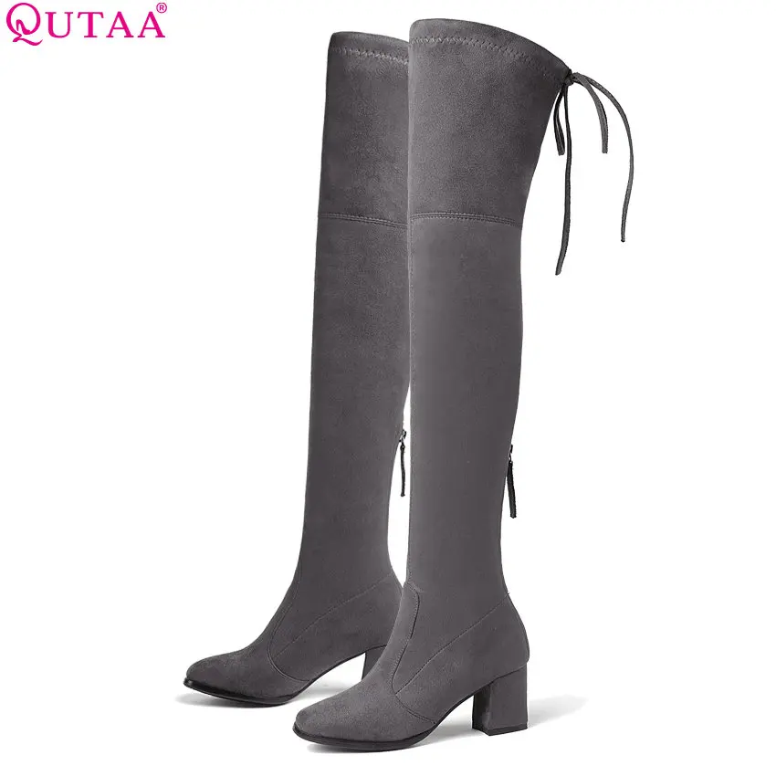 QUTAA 2021 Women Over The Knee High Shoes Platform Zipper All Match Square High Heel Sexy Winter Boots Women Boots Size 34-43