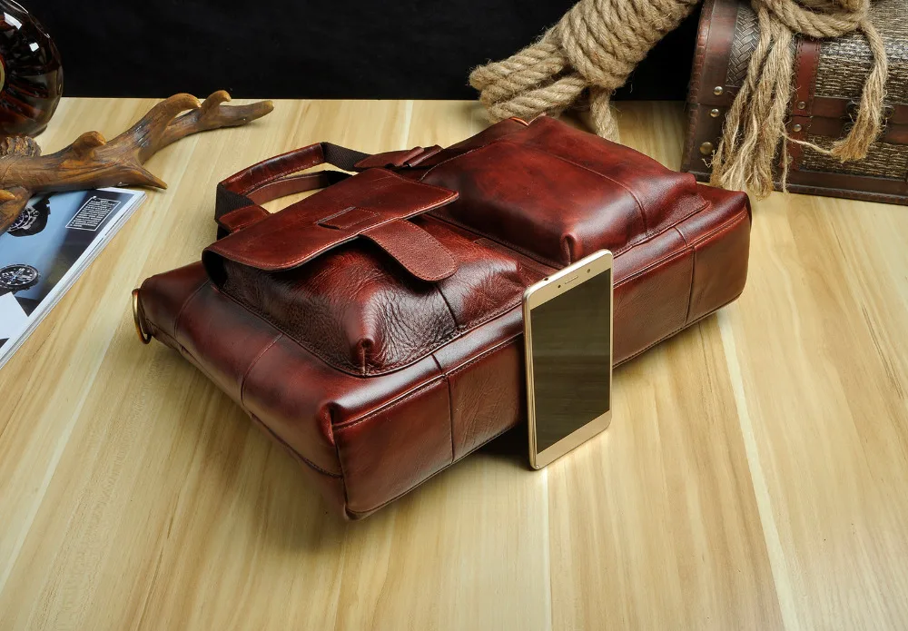 Men Original Leather Retro Designer Business Briefcase Casual 15\