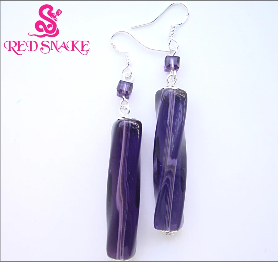 RED SNAKE Fashion Dangle Earrings Handmade Classic Purple Irregular cuboid Murano Glass Earring