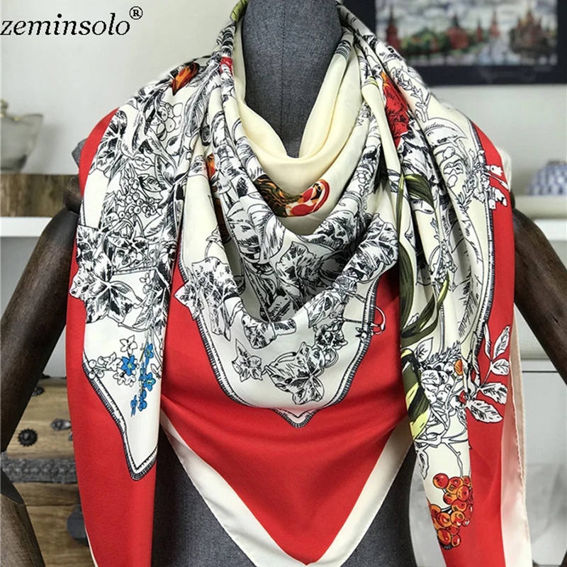 130*130cm Scarves For Women Floral Printed Silk Scarf Large Square Scarves Female Bandana Fashion Hijab Kerchief Shawls