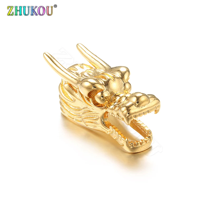 ZHUKOU New copper Dragon head beads Gold plated accessories for Bracelet jewelry 12x27mm spacer beads wholesale