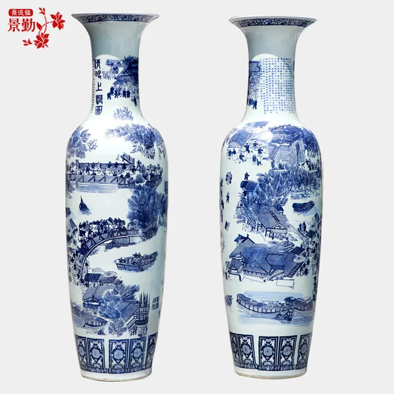 Jingdezhen ceramic floor to ceiling painting porcelain vase antique ornaments decorated living room