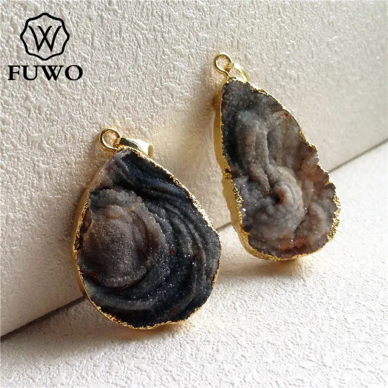 FUWO Wholesale Irregularly Shaped Galaxy Stone Druzy Pendant,Golden Plated Sun Agates Accessories For Necklace Making PD132 5Pcs