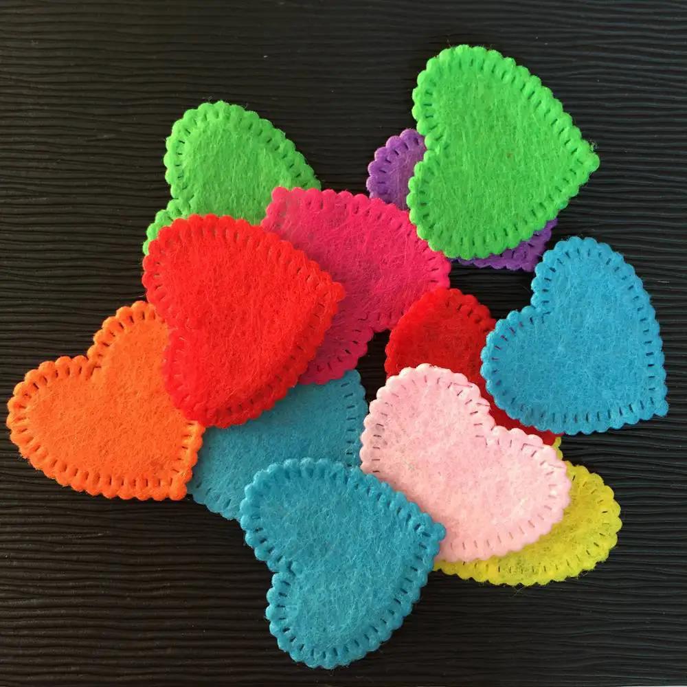 NEW 50PCS Mix 25mm Padded Felt Heart Appliques Crafts Wedding Making DIY/wedding A69A