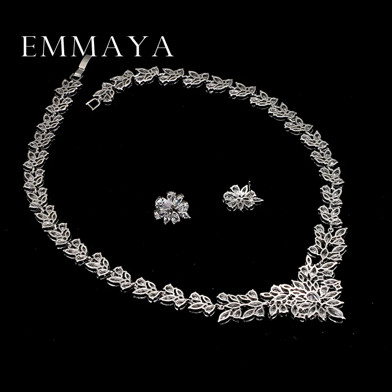 Emmaya New Top White Gold Plate Flower AAA Cubic Zircon Pendant/Earrings for Women Wedding Jewelry Sets