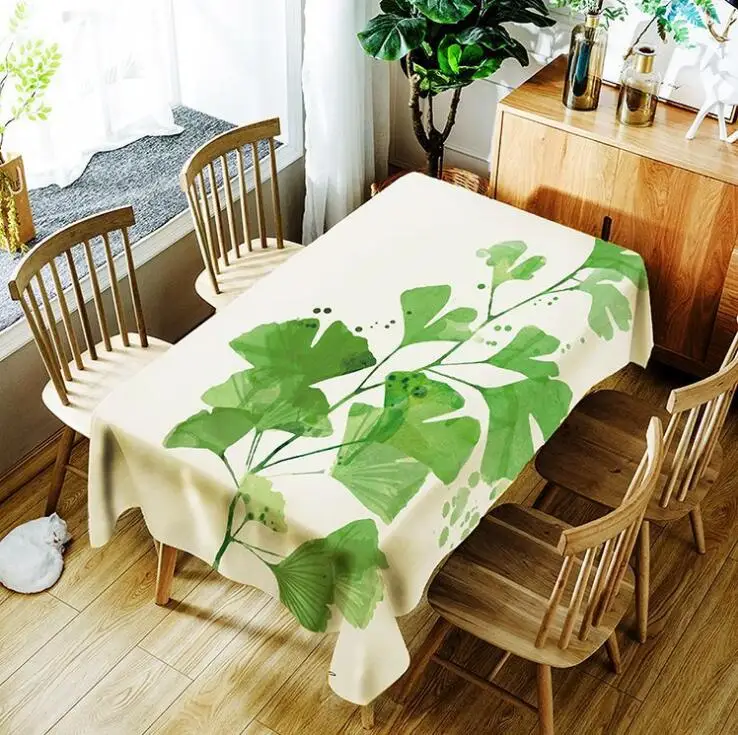 Tropical Jungle Palm Leaves Green Monstera Cotton Linen Table Cover Rectangular Multi Functional Table Cloth For Outdoor Home