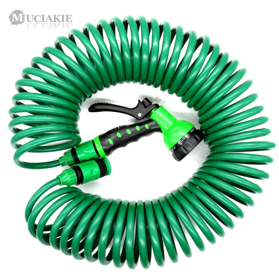 

MUCIAKIE 50FT (15M) Garden Watering Coil Hose with Water Gun Flexible Expandable Garden Car Wash Hose with Quick Adapter