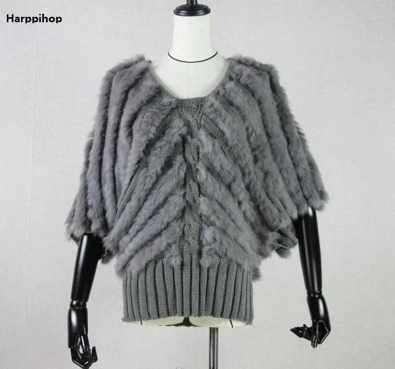 2019  Fashion Real Knitted Rabbit coat genuine fur  with rabbit fur half sleeve Genuine short sleeve Fur  Gilet coat