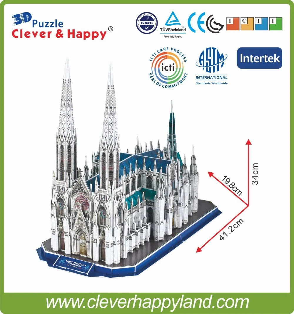 117pcs 3D paper puzzle Saint patrick's cathedral,puzzle game educational for kids various styles hot selling