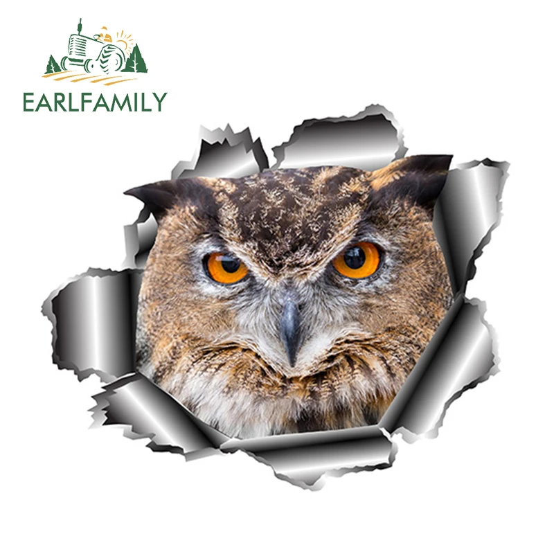 

EARLFAMILY 13cm x 10.7cm 3D Owl Car Sticker Torn Metal Full Color Decal Reflective Stickers Animal Decals Waterproof Car Styling