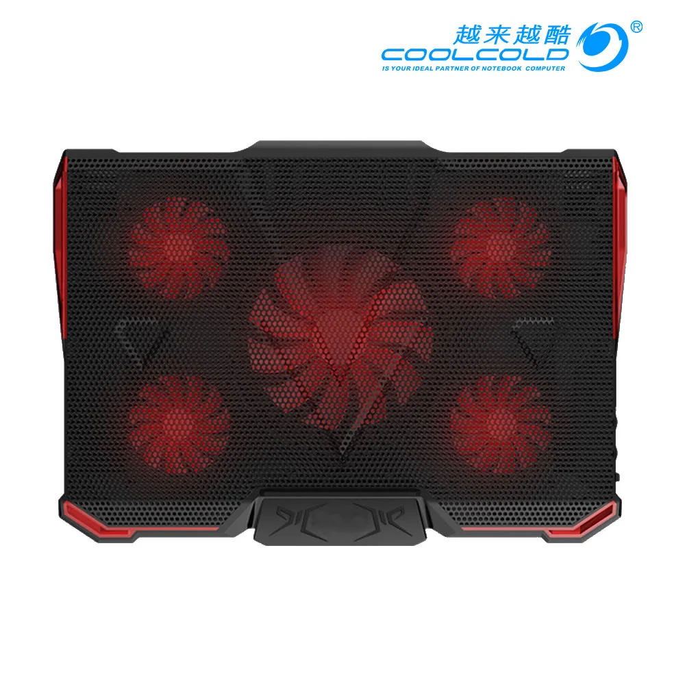 CoolCold Notebook PC Cooler Laptop Cooling Pad Air-cooled 5 LED Fans 2 USB Ports Adjustable Holder for 12-17 inch Laptop