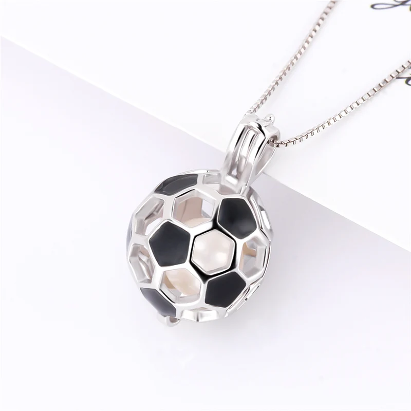 CLUCI 925 Sterling Silver Soccer Ball Charms Pendant Women Jewelry Gift Real Silver 925 Soccer Shaped Pearl Cage Locket SC373SB