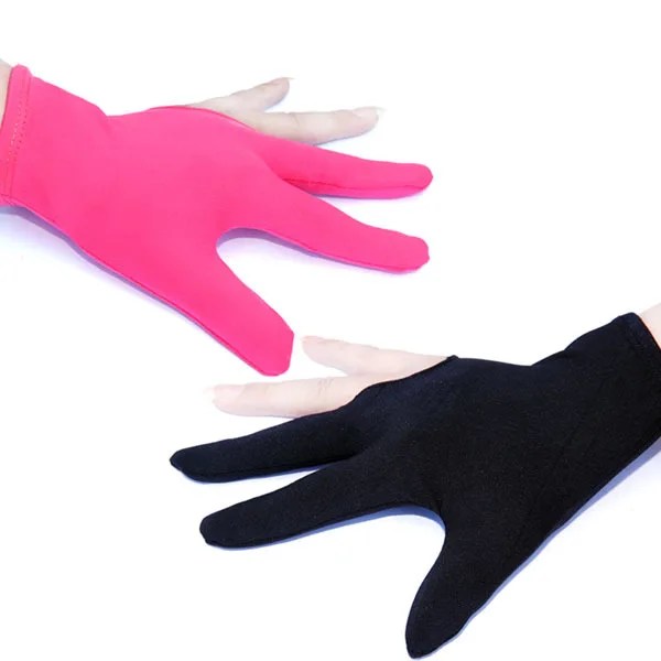 Wholesale 10 Pcs/lot Cue Billiard Pool Shooters Gloves 3 Fingers Left Hand Snooker Accessories Black/Pink