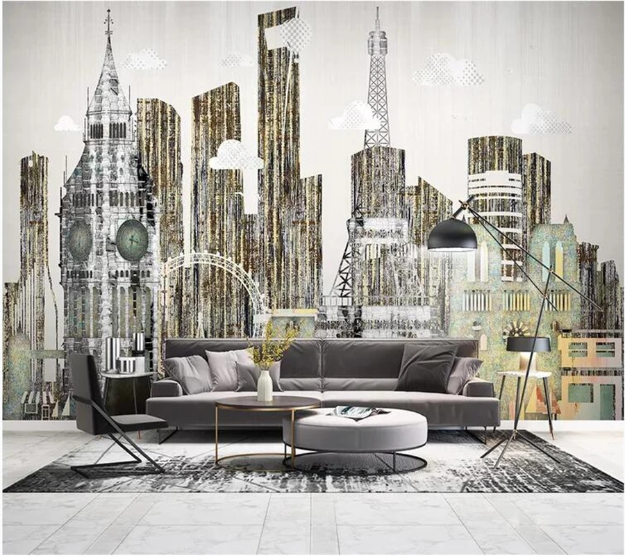 

wellyu Custom wallpaper papel de parede Nordic modern minimalist city architecture special material TV background wall behang