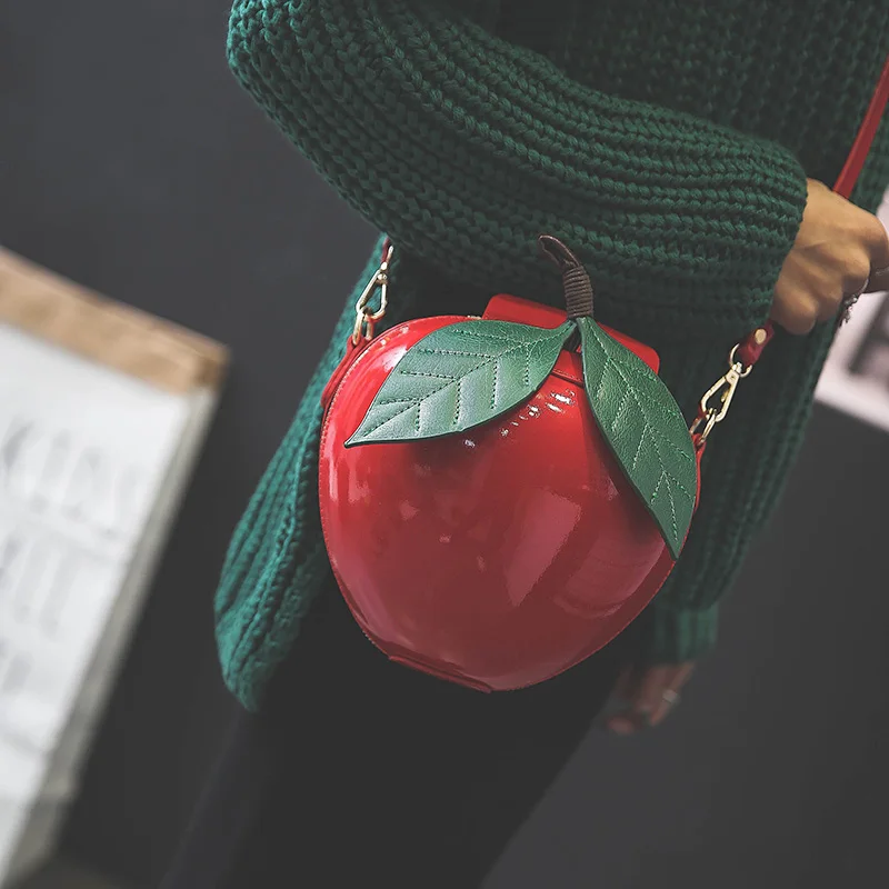 BENVICHED Red Circular Apple Bag Fashion Female Messenger Bags Leaves Mini Bags for Teenager Girls Women Crossbody Bags  R01