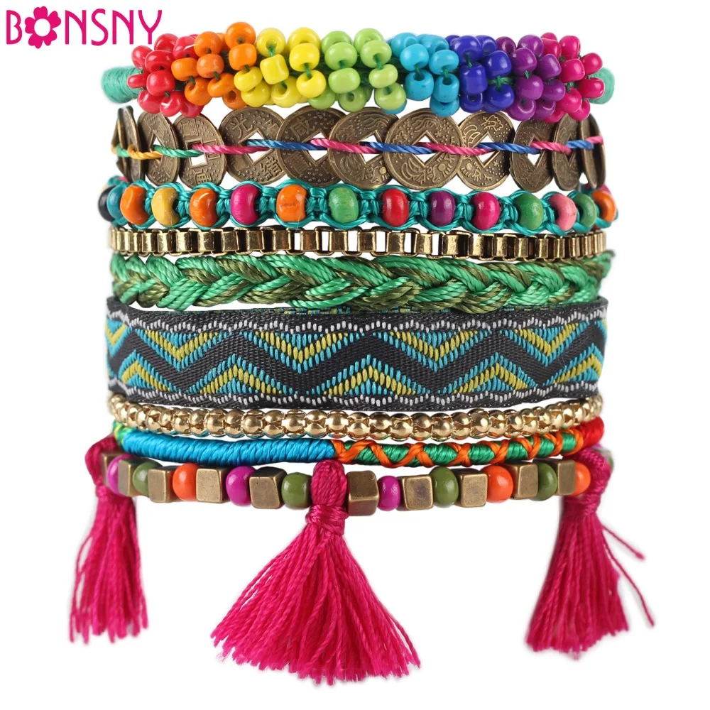 

Bonsny Autumn Winter Handmade Bracelet Women Bohemian Brand Bangle Weave Fashion Bracelets 2016 News Jewelry For Girl