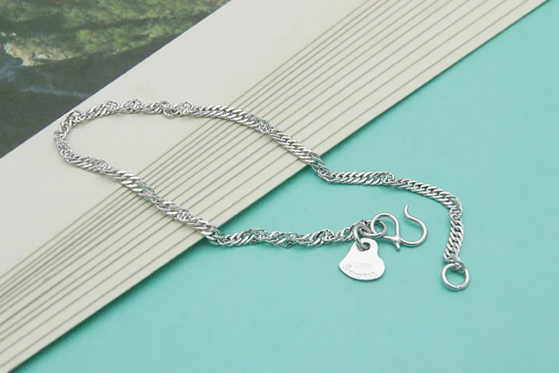 

925 Silver Bracelet Charm Minimalist Female Model Water Design Solid Jewelry 19.5cm Birthday Gift for Women Bijoux