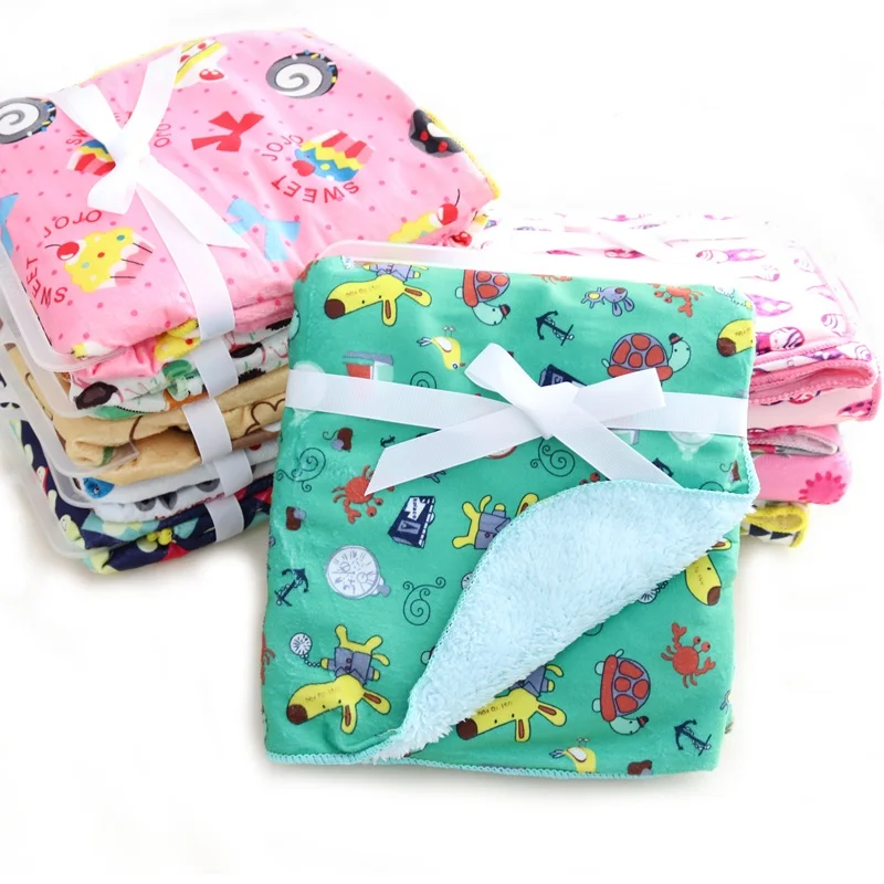 Baby Blanket Coral Fleece Cartoon Double Layer Receiving Swaddle Envelope Stroller Wrap For Bebe Bedding Blankets Set