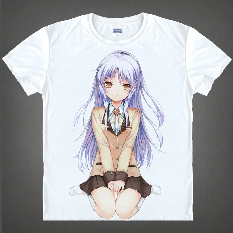 Coolprint Japanese manga Angel Beats T-Shirts anime shirt of Kanade Tachibana and Kanade, colorful Printing Shirt Novelty