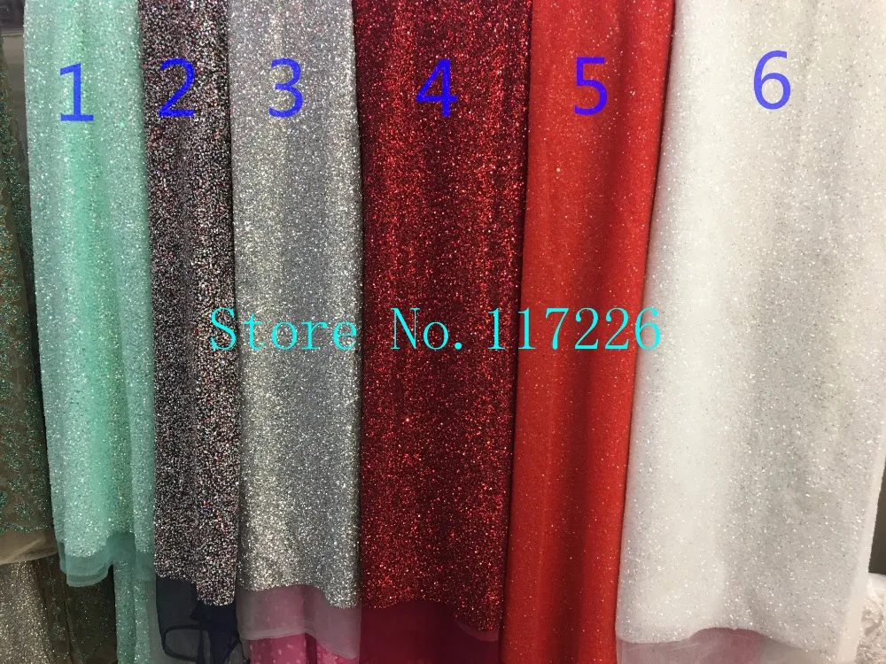 6 colors option New design  glued print glitter tulle african Indian lace fabric JRB-121774-6 for wedding dress