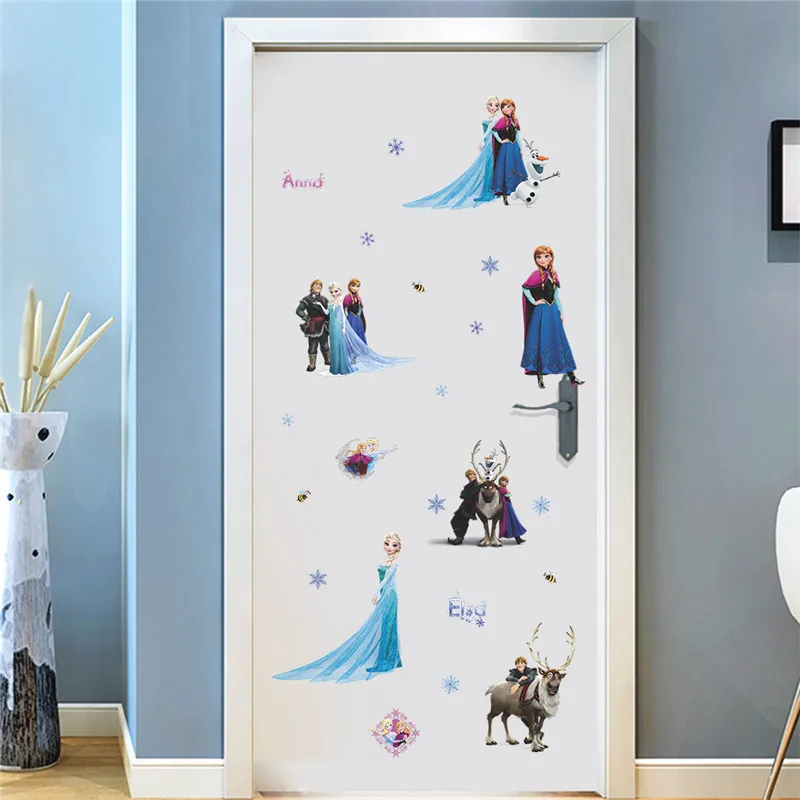 Cartoon Olaf Sven Kristoff Elsa Anna Princess Frozen Wall Stickers For Kids Room Decoration Diy Home Decal Anime Movie Mural Art