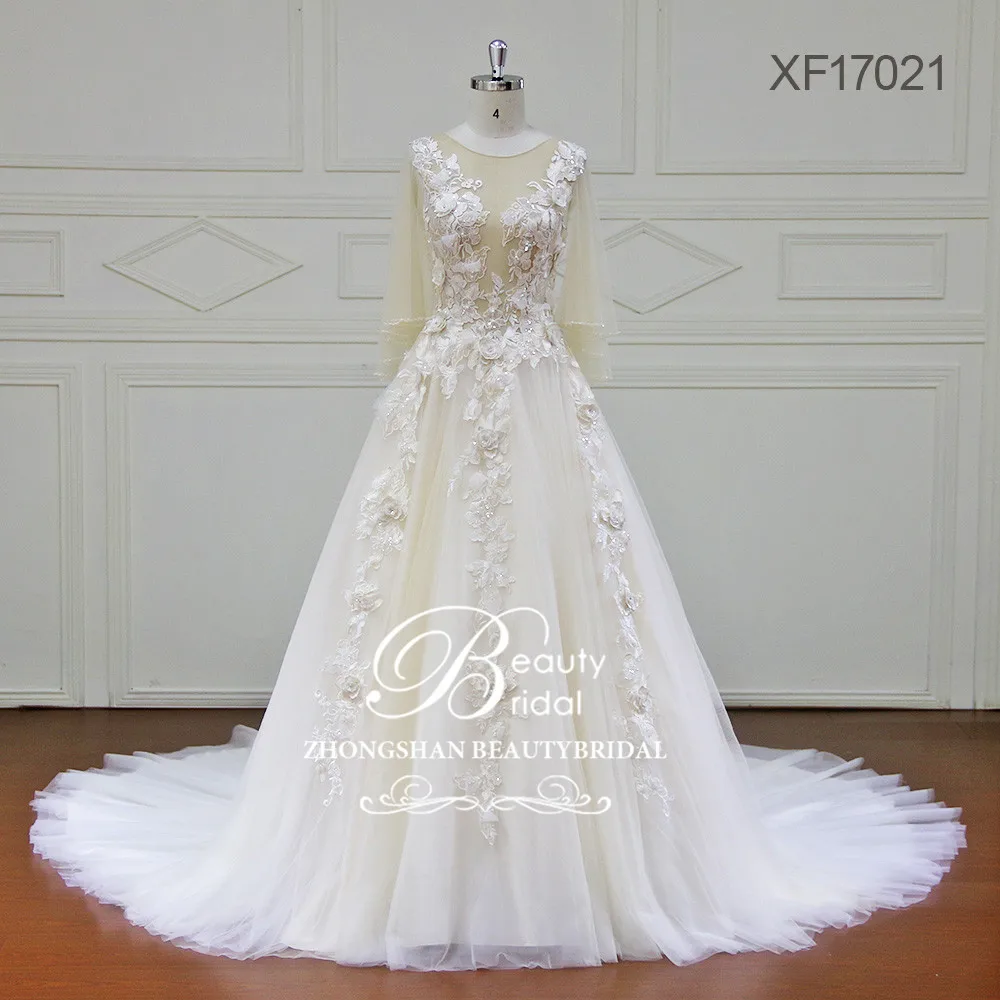 

Custom made A-Line Wedding Dresses Lace Appliques Pearls Bridal Gowns Vestido De Novias Wedding Dress XF17021