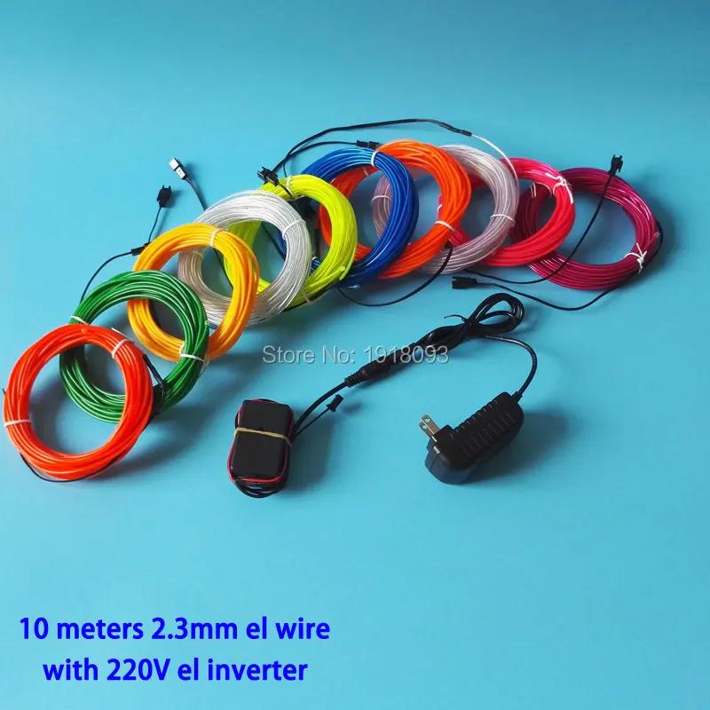 Hot 10 Colors Optional AC100-220V 2.3mm 10M EL wire glowing rope tube flexible LED neon Holiday lighting Toys House decoration