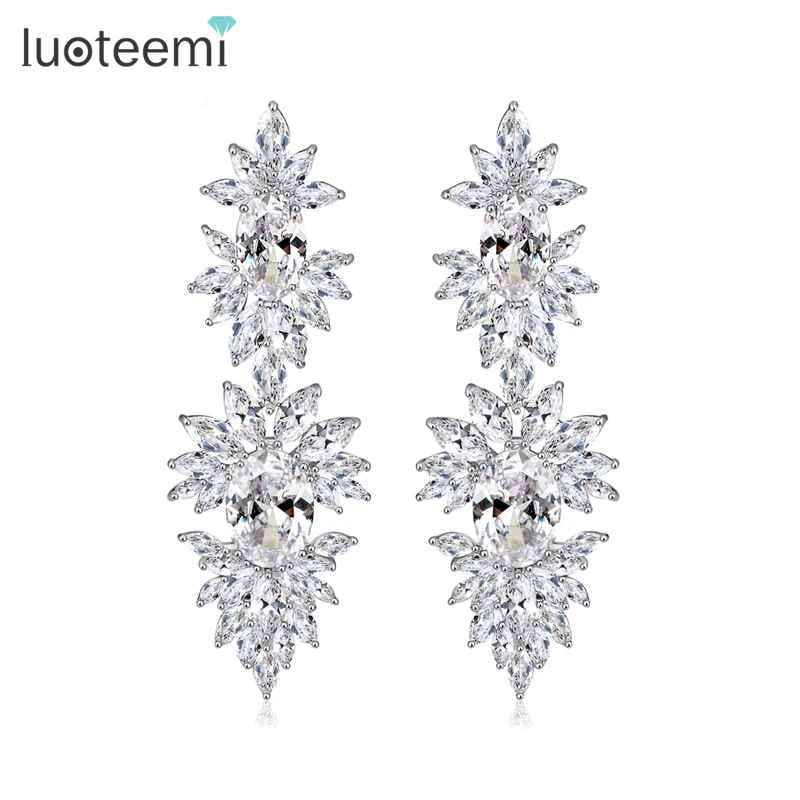 

LUOTEEMI Brand Vintage Earrings for Party Luxury Cubic Zirconia Bridal Wedding Earrings Big Stone Dangle Earrings Factory Sale