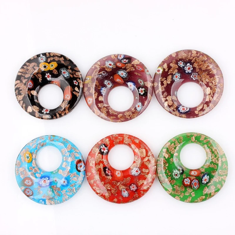 QianBei Fashion Wholesale 6pcs Handmade Murano Lampwork Glass Mix Color 3D Flower Round Pendants Fit Necklace Hot