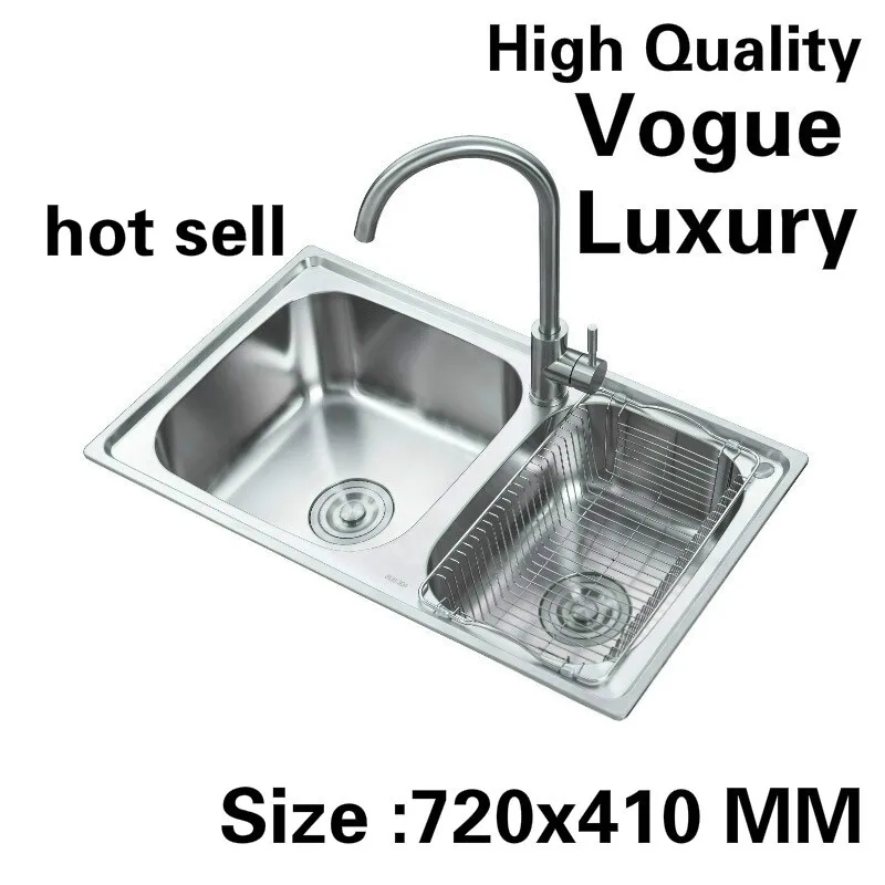 Free shipping Apartment high quality kitchen double groove sink vogue food grade 304 stainless steel hot sell 72x41 CM