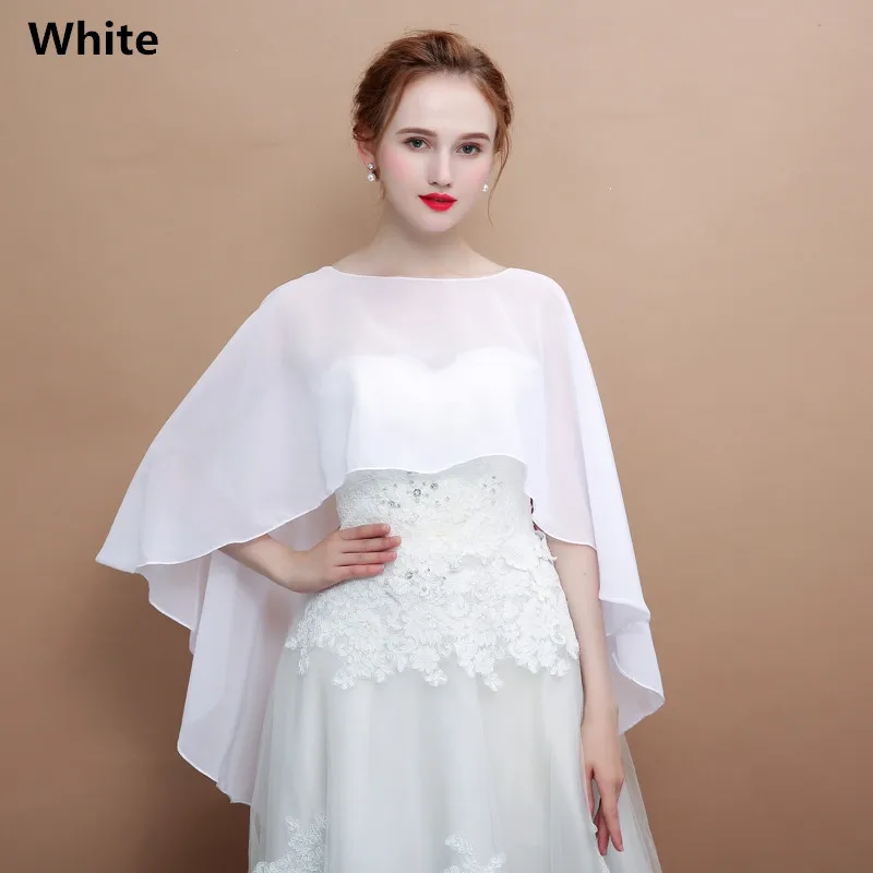 JaneVini High Low Chiffon Cape for Women White Wedding Bolero Cloak Shrug Arabic Bridal Capes Sheer Evening Dress Wraps Stoles