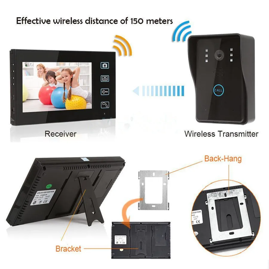 Sistema de intercomunicación para puerta, videoportero inalámbrico con wifi de 7 pulgadas, 2 monitores, cámara infrarroja para casa y apartamento