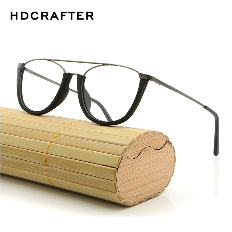 HDCRAFTER-Montura de gafas ópticas de madera para hombre y mujer, gafas graduadas de grano de madera con lentes transparentes, lentes de lectura transparentes