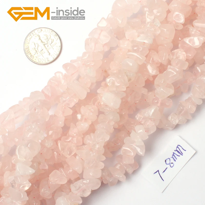 Free shipping!  6--7mm Pink Rose Quartzs Natural Stone Chips Loose Beads For Jewelry Making Strand 34\