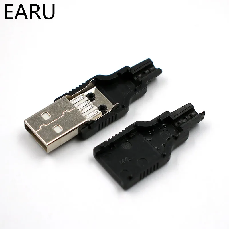 DIY 10pcs Type A Male USB 4 Pin Plug Socket Connector With Black Plastic Cover Adapter Connect USB 2.0 PCB SDA Data Cable Line