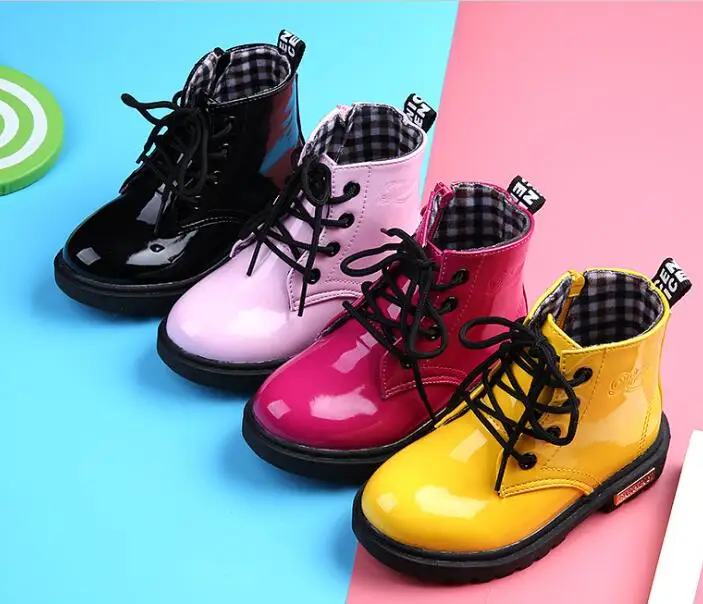 2020 New Children Shoes PU Leather Waterproof Leather Boots Kids Leather Shoes Brand Girls Boys Rubber Boots Fashion Sneakers