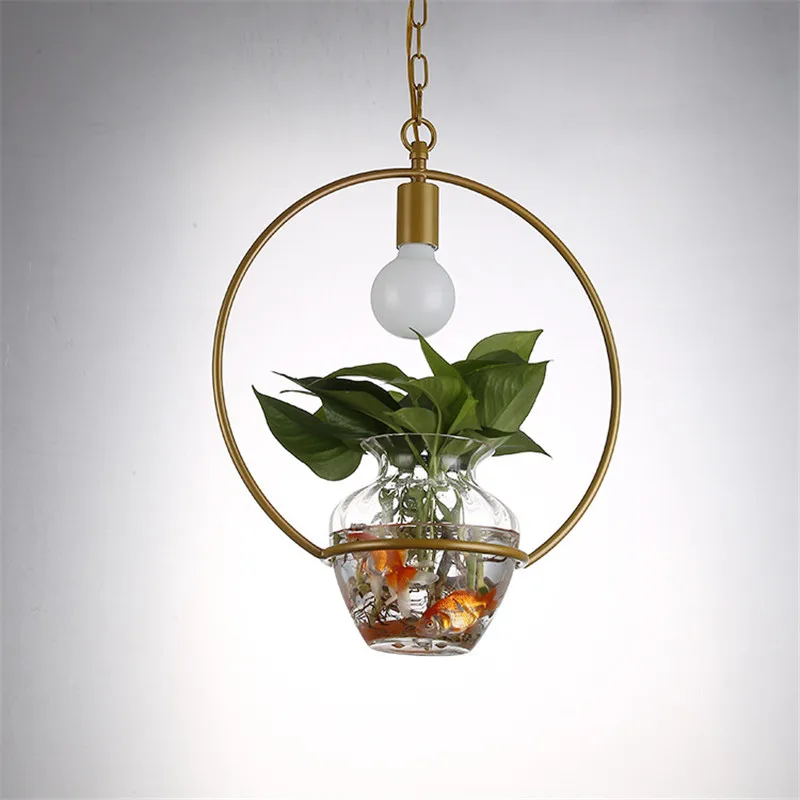 Rural glass flower pots flowers and plants potted pendant lamps creative geometry green terrace dining room lights LO72510