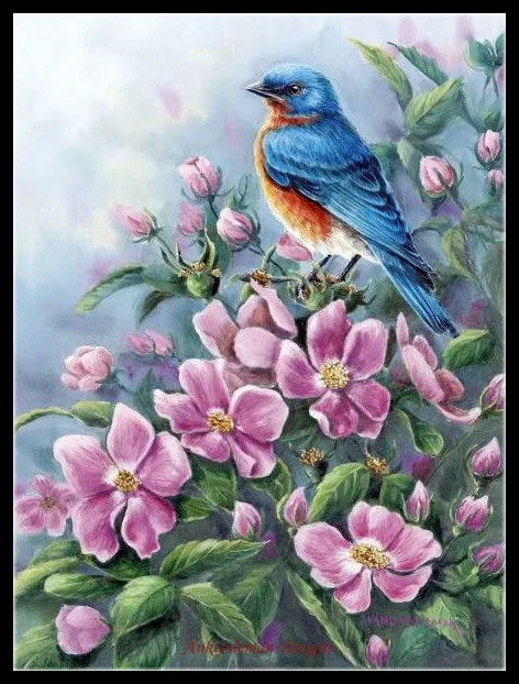 Embroidery Counted Cross Stitch Kits Needlework - Crafts 14 ct DMC Color DIY Arts Handmade Decor - Blue Bird and Wild Roses